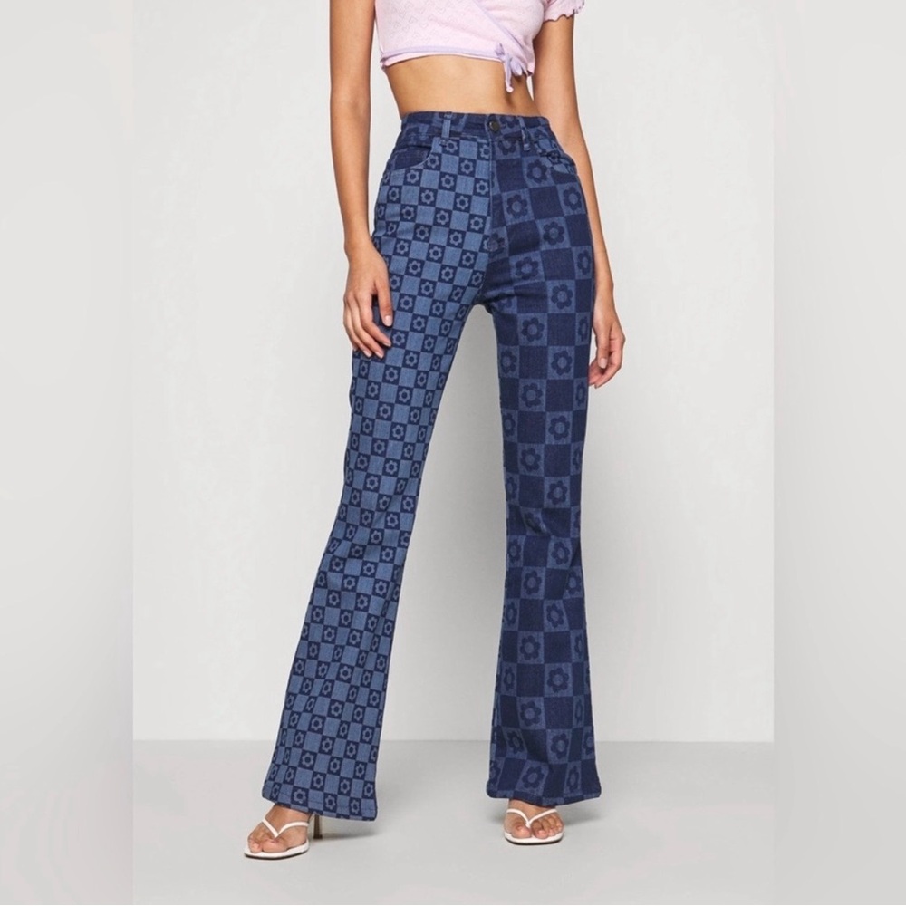 Jaded London Flower Print Retro Flare Jeans size W25.